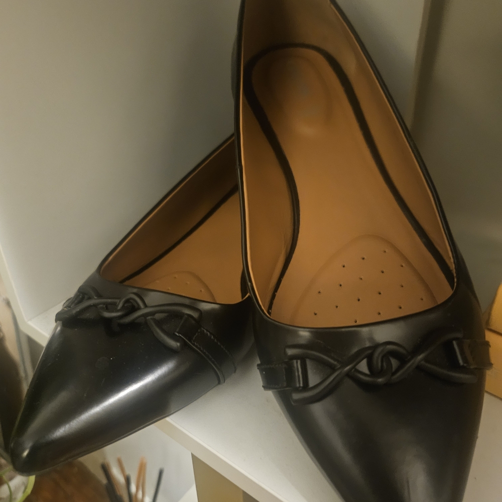 Black Women's Pointed Toe Ballet Flats with Knot Accent